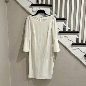 Calvin Klein White Midi Dress with Bell Sleeve Size 12